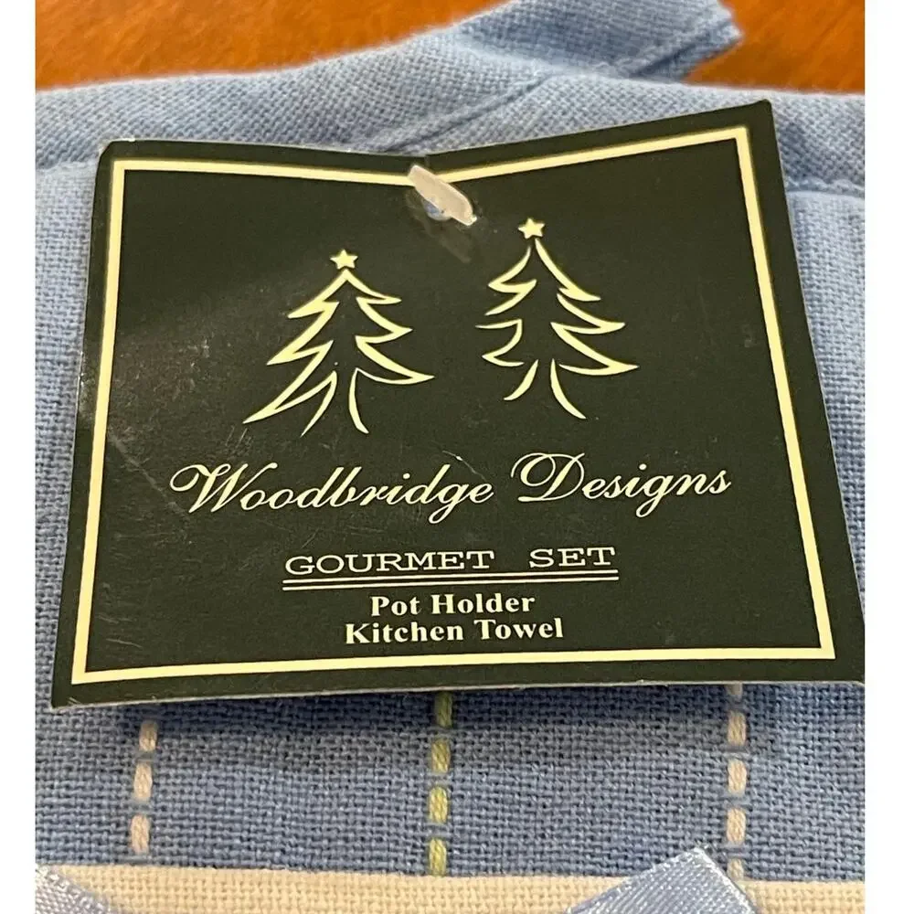 Woodbridge Designs Blue Winter Holiday Snowflake Kitchen Towel Potholder Set NEW